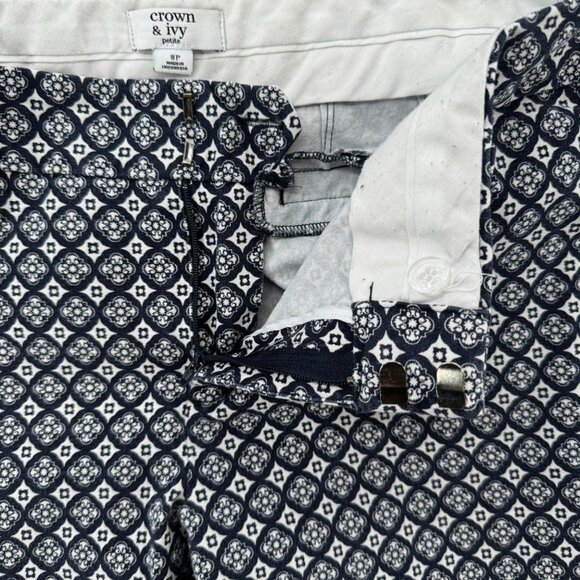 Crown Ivy Printed Ankle Pants Womens Black White Flat Front Stretch Size 8P - Picture 3 of 9